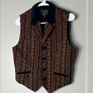 Vintage Floral Stripe Vest with Black Velvet Collar